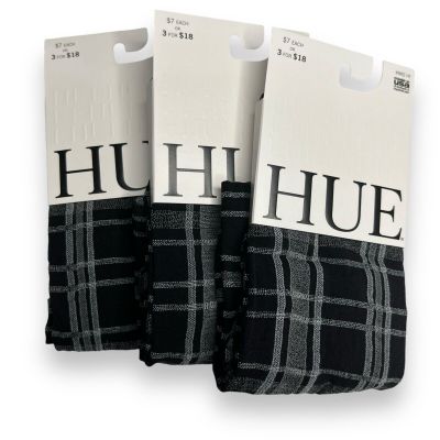 HUE Plaid Knee Hi Sock Gray Black Womens One Size 3 Pair New